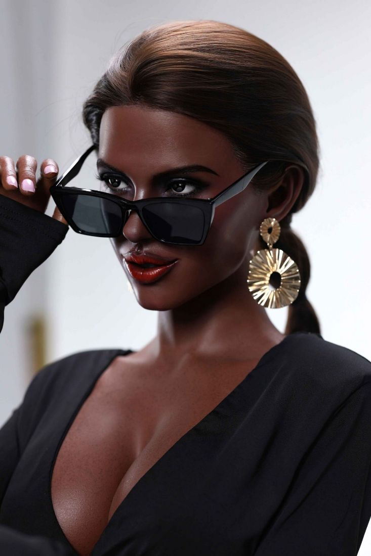 Picture of Realistic 166cm (5.45ft) E Cup Black Skin Silicone Sex Doll - Lena