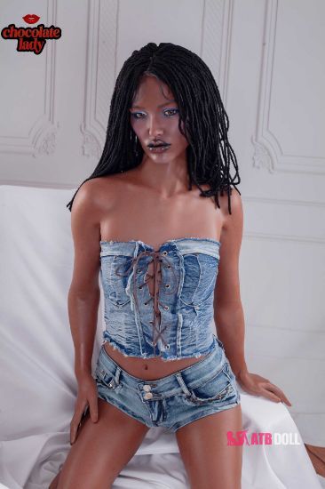 Picture of 150cm (4.92ft) A Cup Black Skin Realistic Silicone Sex Doll - Roxy
