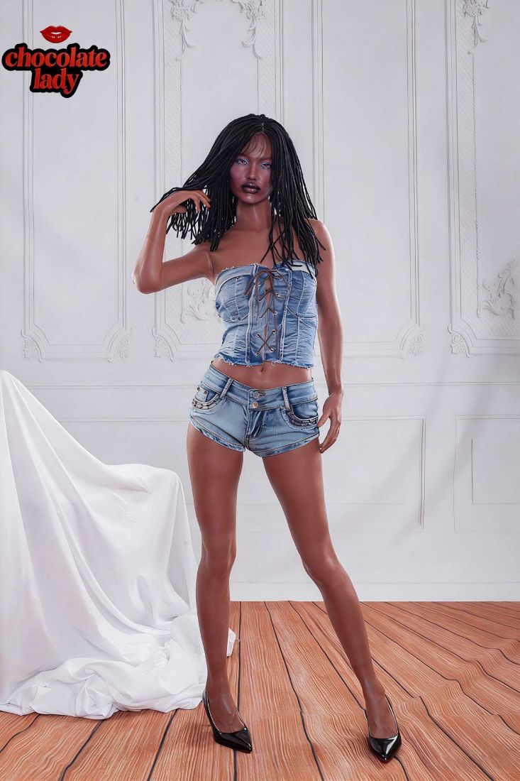 Picture of 150cm (4.92ft) A Cup Black Skin Realistic Silicone Sex Doll - Roxy