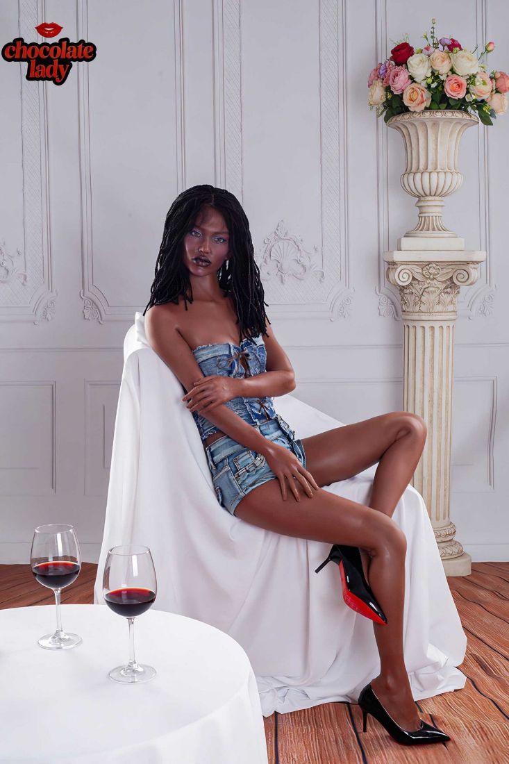 Picture of 150cm (4.92ft) A Cup Black Skin Realistic Silicone Sex Doll - Roxy